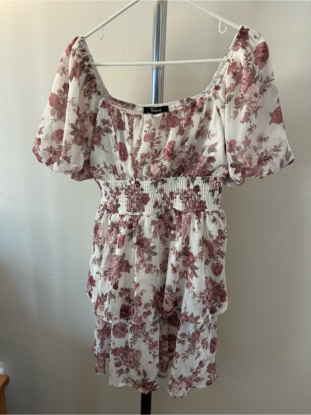 Trixxi Cream Dress with Dusty Rose Floral Print